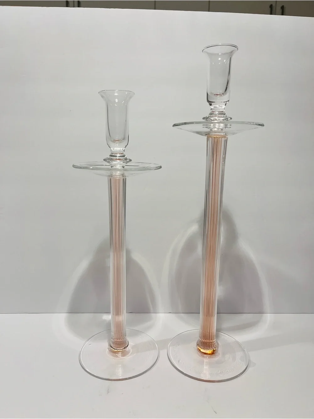 Vtg IVV  Italy Tall Postmodern Vetraria Valdarnese 2 Pink Glass Candle Holders